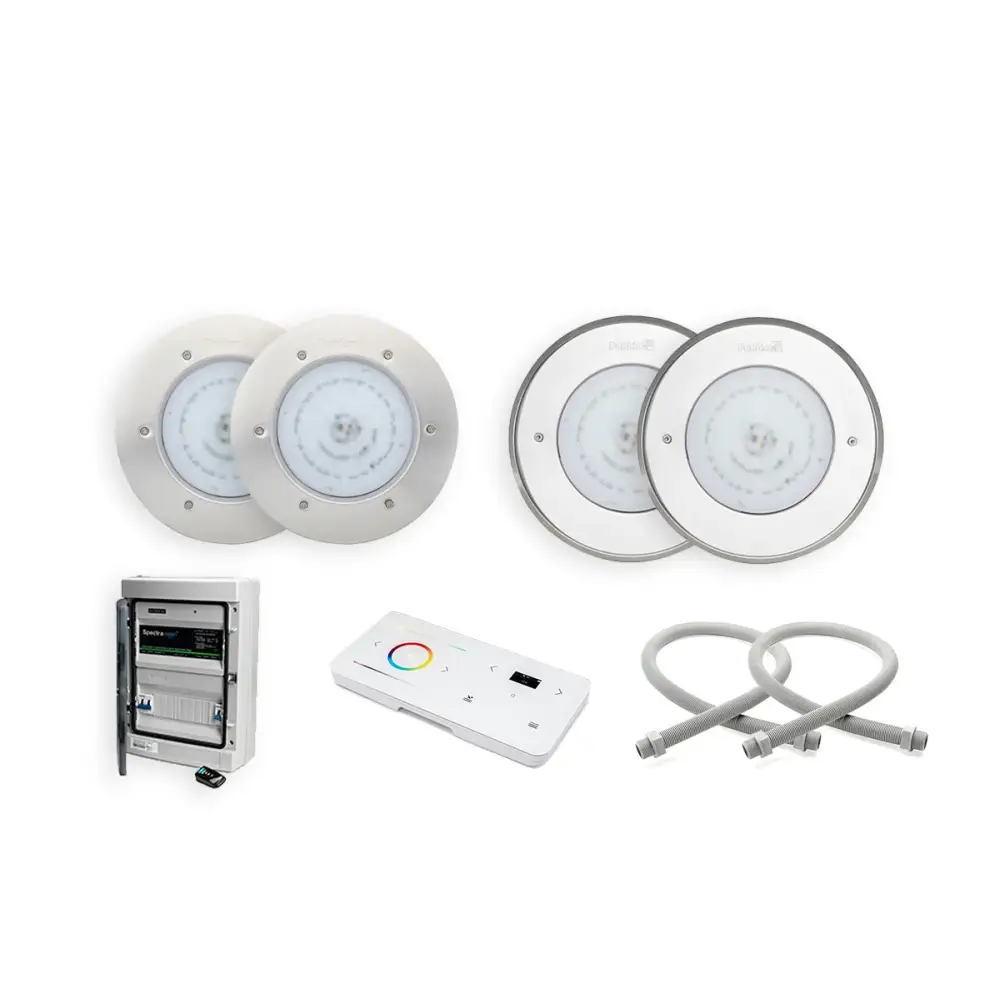 Kompletta poollampor: vita cirkulära LED-ljus med metallkanter